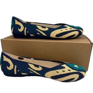 Rothy’s, NWT  Moroccan Blue teal and cream slip on, Size 8.5